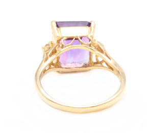 5.08 Carats Natural Amethyst and Diamond 14k Solid Yellow Gold Ring