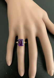 5.08 Carats Natural Amethyst and Diamond 14k Solid Yellow Gold Ring