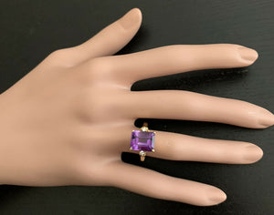 5.08 Carats Natural Amethyst and Diamond 14k Solid Yellow Gold Ring