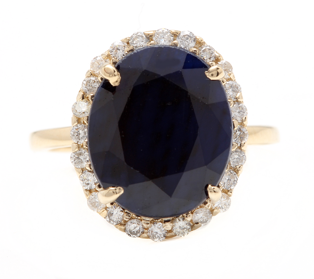 7.50ct Natural Blue Sapphire and Diamond 14k Solid Yellow Gold Ring