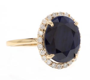 7.50ct Natural Blue Sapphire and Diamond 14k Solid Yellow Gold Ring