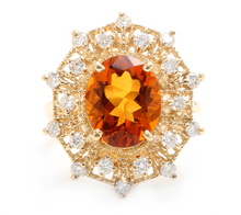 Load image into Gallery viewer, 3.75ct Natural Madeira Citrine and Diamond 14k Solid Yellow Gold  Ring