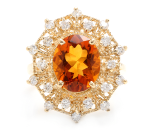 3.75ct Natural Madeira Citrine and Diamond 14k Solid Yellow Gold  Ring