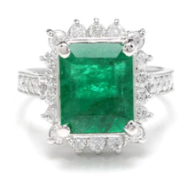 Load image into Gallery viewer, 5.10 Carats Natural Emerald and Diamond 14K Solid White Gold Ring