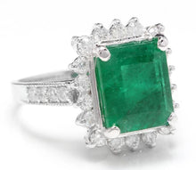 Load image into Gallery viewer, 5.10 Carats Natural Emerald and Diamond 14K Solid White Gold Ring