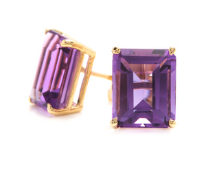 6.00 Carats Natural Amethyst 14k Solid Yellow Gold Stud Earrings