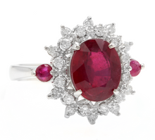 Load image into Gallery viewer, 6.65 Carats Natural Red Ruby and Diamond 14k Solid White Gold Ring