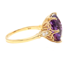 Load image into Gallery viewer, 4.08 Carats Natural Amethyst and Diamond 14k Solid Yellow Gold Ring