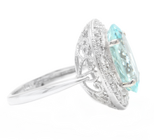 Load image into Gallery viewer, 6.90 Carats Natural Aquamarine and Diamond 18k Solid White Gold Ring
