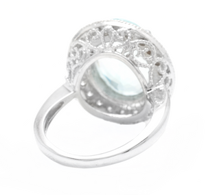 6.90 Carats Natural Aquamarine and Diamond 18k Solid White Gold Ring