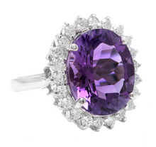 Load image into Gallery viewer, 10.85 Carats Natural Amethyst and Diamond 18k Solid White Gold Ring