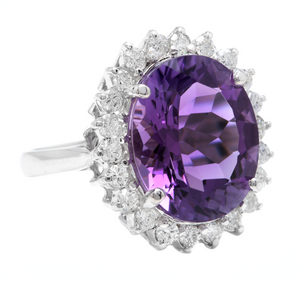 10.85 Carats Natural Amethyst and Diamond 18k Solid White Gold Ring