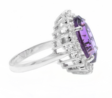 Load image into Gallery viewer, 10.85 Carats Natural Amethyst and Diamond 18k Solid White Gold Ring