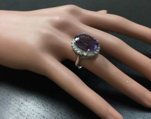 10.85 Carats Natural Amethyst and Diamond 18k Solid White Gold Ring