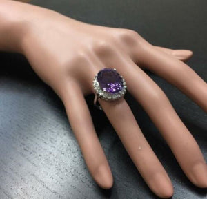 10.85 Carats Natural Amethyst and Diamond 18k Solid White Gold Ring