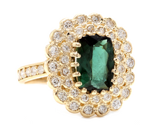 Load image into Gallery viewer, 4.45 Carats Natural Green Tourmaline and Diamond 18k Solid Yellow Gold Ring