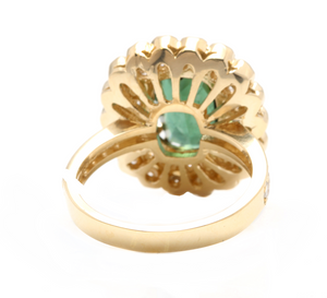 4.45 Carats Natural Green Tourmaline and Diamond 18k Solid Yellow Gold Ring