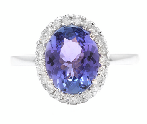 2.40 Carats Natural Tanzanite and Diamond 14k Solid White Gold Ring