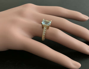 3.20 Carats Natural Aquamarine and Diamond 14k Solid Yellow Gold Ring