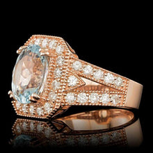 Load image into Gallery viewer, 4.10 Carats Natural Aquamarine and Diamond 14K Solid Rose Gold Ring