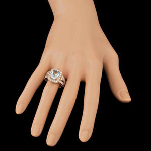 4.10 Carats Natural Aquamarine and Diamond 14K Solid Rose Gold Ring