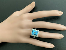 Load image into Gallery viewer, 6.60 Carats Natural Swiss Blue Topaz &amp; Diamond 14k Solid White Gold Ring