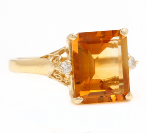 4.08 Carats Natural Citrine and Diamond 14k Solid Yellow Gold Ring