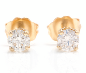1.00ct Natural Diamond 14k Solid Yellow Gold Stud Earrings