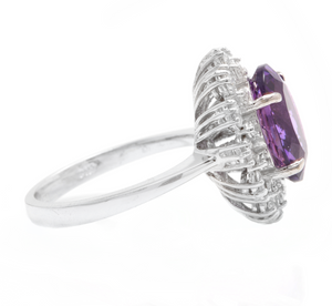 5.20 Carats Natural Amethyst and Diamond 14k Solid White Gold Ring