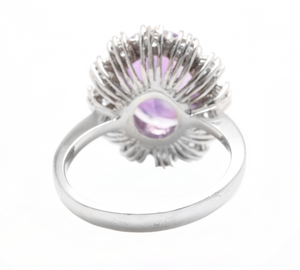 5.20 Carats Natural Amethyst and Diamond 14k Solid White Gold Ring