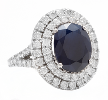 Load image into Gallery viewer, 7.90ct Natural Blue Sapphire &amp; Diamond 14k Solid White Gold Ring