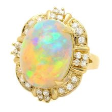 Load image into Gallery viewer, 12.70ct Natural Ethiopian Opal and Diamond 14k Solid Yellow Gold Ring