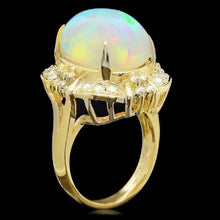 Load image into Gallery viewer, 12.70ct Natural Ethiopian Opal and Diamond 14k Solid Yellow Gold Ring