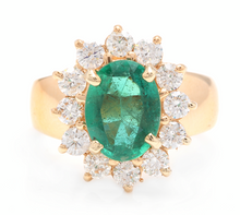 Load image into Gallery viewer, 4.20ct Natural Emerald &amp; Diamond 18k Solid Yellow Gold Ring