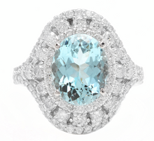 Load image into Gallery viewer, 6.00 Carats Natural Aquamarine and Diamond 14k Solid White Gold Ring