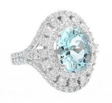 Load image into Gallery viewer, 6.00 Carats Natural Aquamarine and Diamond 14k Solid White Gold Ring