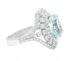 Load image into Gallery viewer, 6.00 Carats Natural Aquamarine and Diamond 14k Solid White Gold Ring