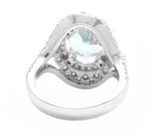 6.00 Carats Natural Aquamarine and Diamond 14k Solid White Gold Ring