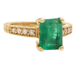 3.00ct Natural Emerald & Diamond 14k Solid Yellow Gold Ring