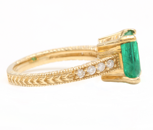 3.00ct Natural Emerald & Diamond 14k Solid Yellow Gold Ring