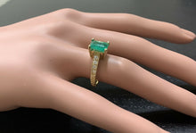 Load image into Gallery viewer, 3.00ct Natural Emerald &amp; Diamond 14k Solid Yellow Gold Ring