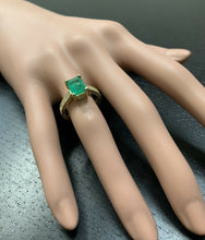 Load image into Gallery viewer, 3.00ct Natural Emerald &amp; Diamond 14k Solid Yellow Gold Ring