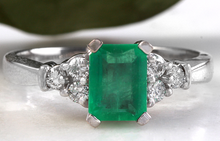 Load image into Gallery viewer, 2.35ct Natural Emerald &amp; Diamond 14k Solid White Gold Ring