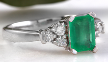 Load image into Gallery viewer, 2.35ct Natural Emerald &amp; Diamond 14k Solid White Gold Ring