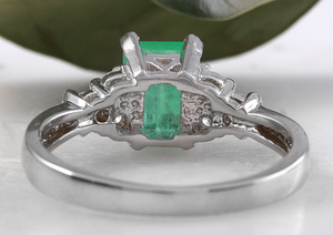 2.35ct Natural Emerald & Diamond 14k Solid White Gold Ring