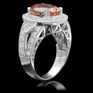 6.20 Carats Natural Morganite and Diamond 14K Solid White Gold Ring