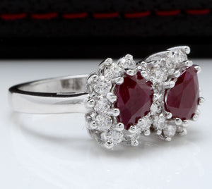 2.80 Carats Gorgeous Natural Ruby and Diamond 14K Solid White Gold Ring