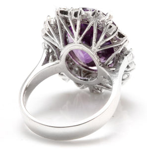 9.10 Carats Exquisite Natural Amethyst and Diamond 14K Solid White Gold Ring
