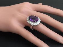 Load image into Gallery viewer, 9.10 Carats Exquisite Natural Amethyst and Diamond 14K Solid White Gold Ring