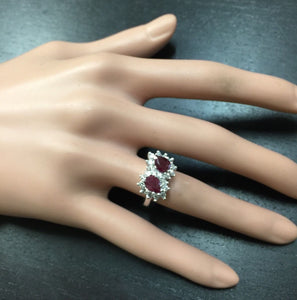 2.80 Carats Gorgeous Natural Ruby and Diamond 14K Solid White Gold Ring